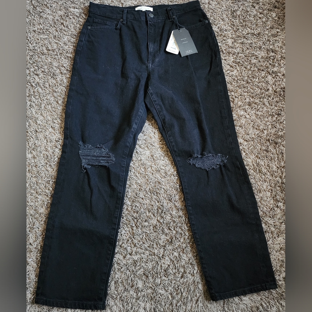 NWT Current Elliott Black Onyx The Boyfriend Ripped Jeans Women’s 30